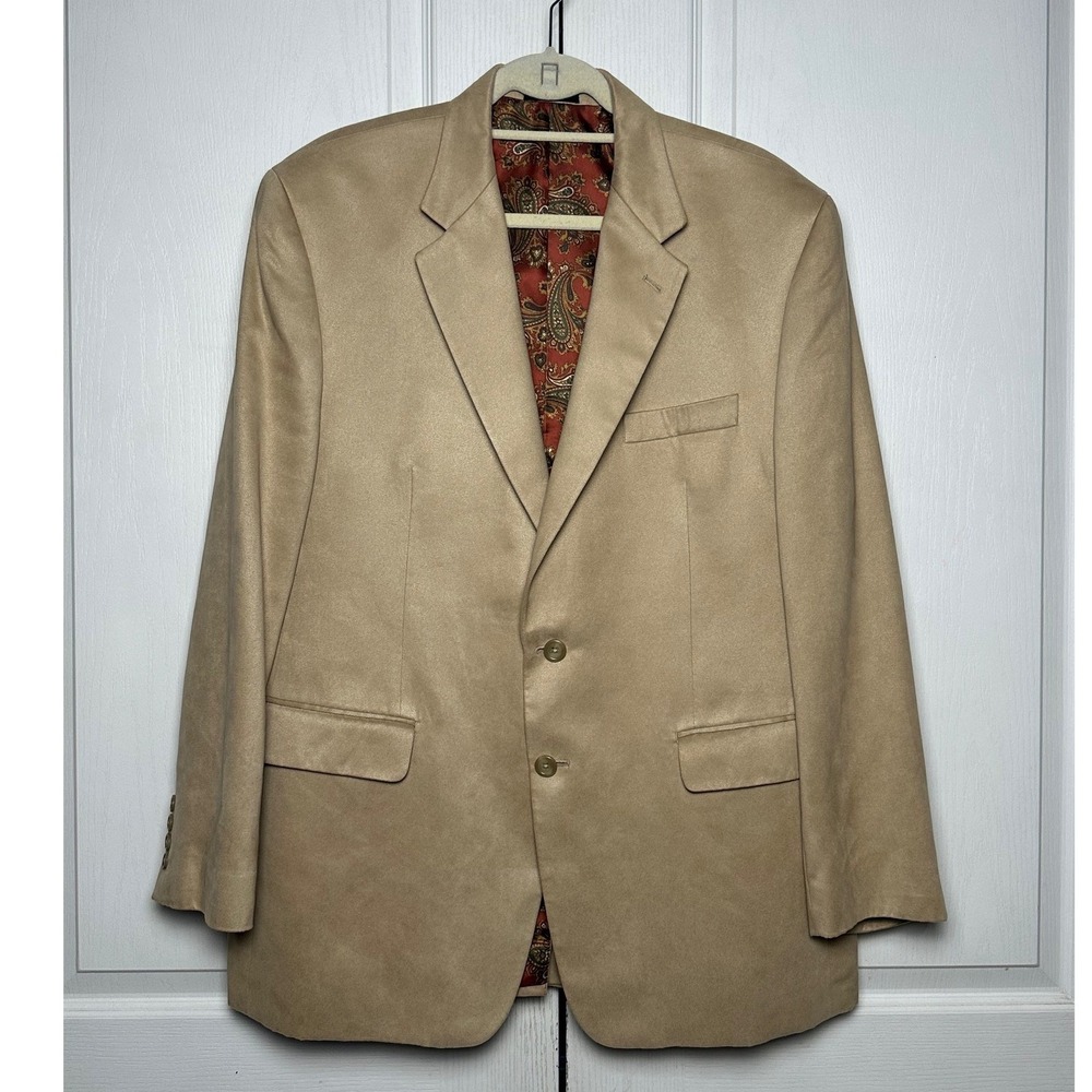 Lauren Ralph Lauren Tan Faux Suede Paisley Lined Blazer Sport Coat Mens 44R